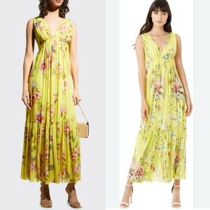 FUZZI Floral-Print Sleeveless Empire Mesh Tiered Maxi Dress. Size XS